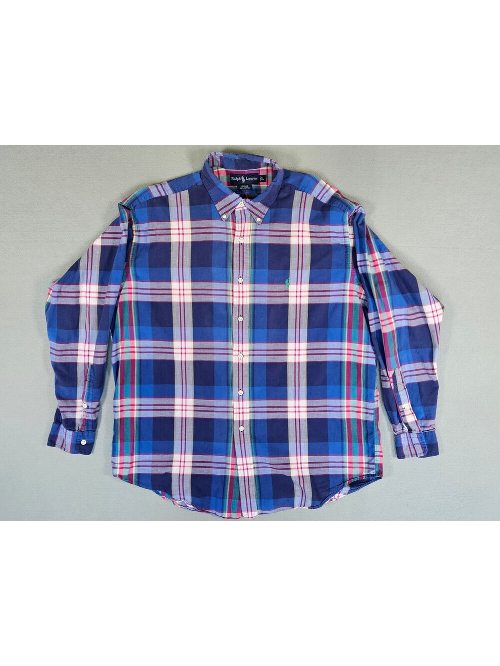 Ralph Lauren Men L Blue Plaid Cotton Button Down Shirt L